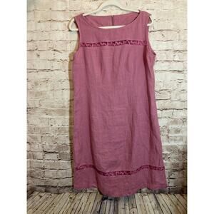 Match Dress Womens 12 Mauve Pink Linen Sheath Butterfly Embroidered Sleeveless